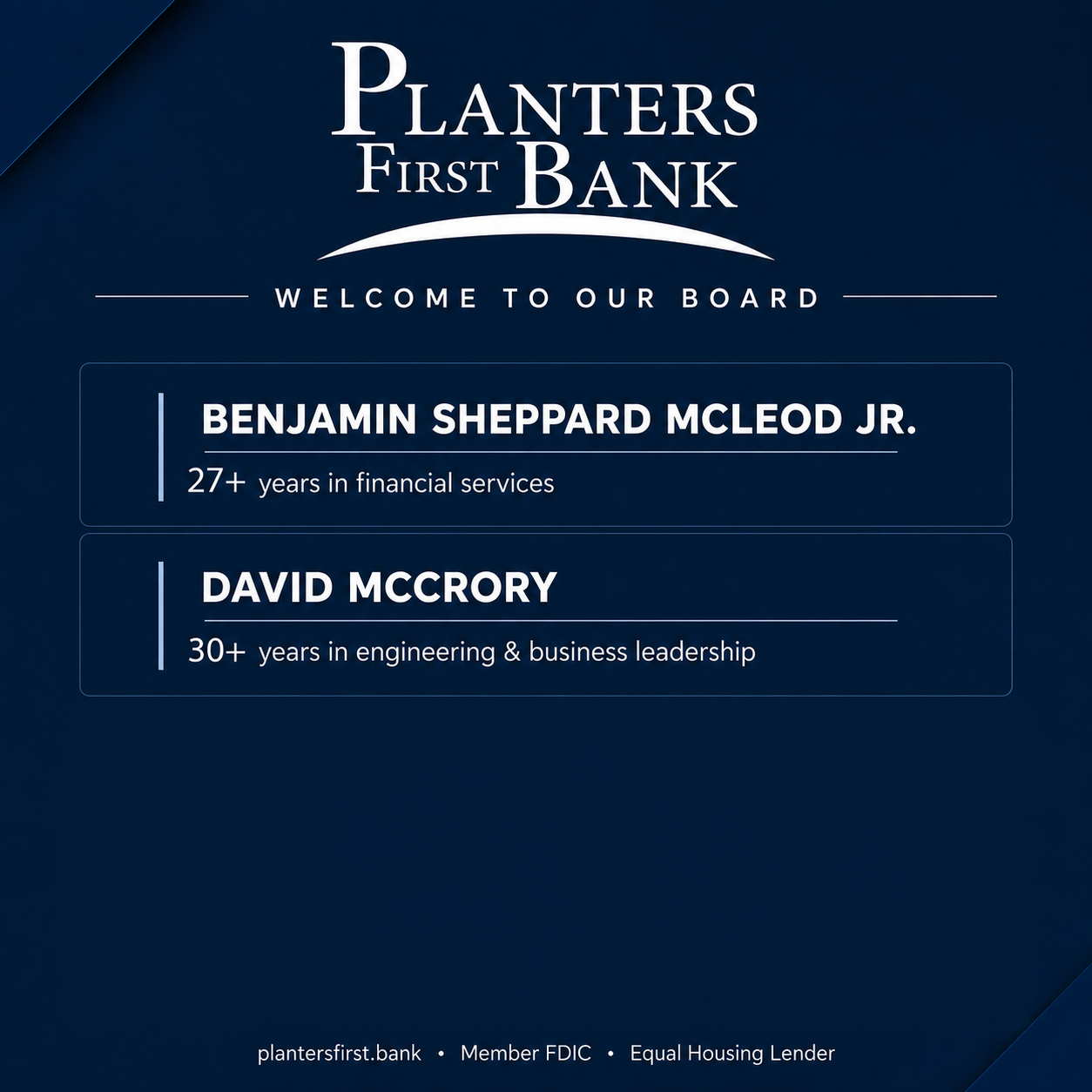Photo for Planters First Bank Welcomes Two New Members to Its Board of Directors